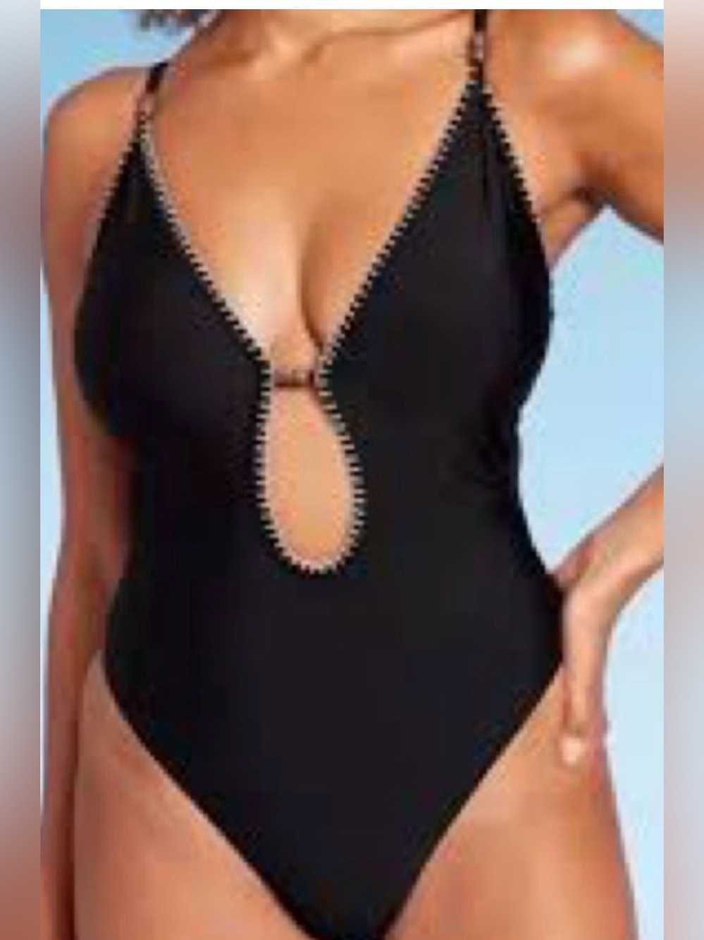 Shade & Shore Plunge Bead Detail Extra High Leg Cheeky One Piece Swimsuit XL NWT
